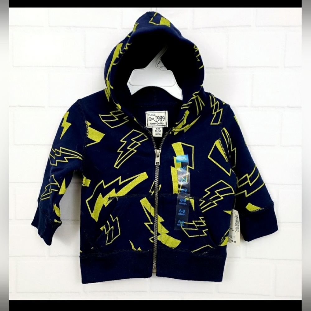 CHILDREN'S PLACE boy's NWT  Navy blue zip up hoodie w/lightening bolts
